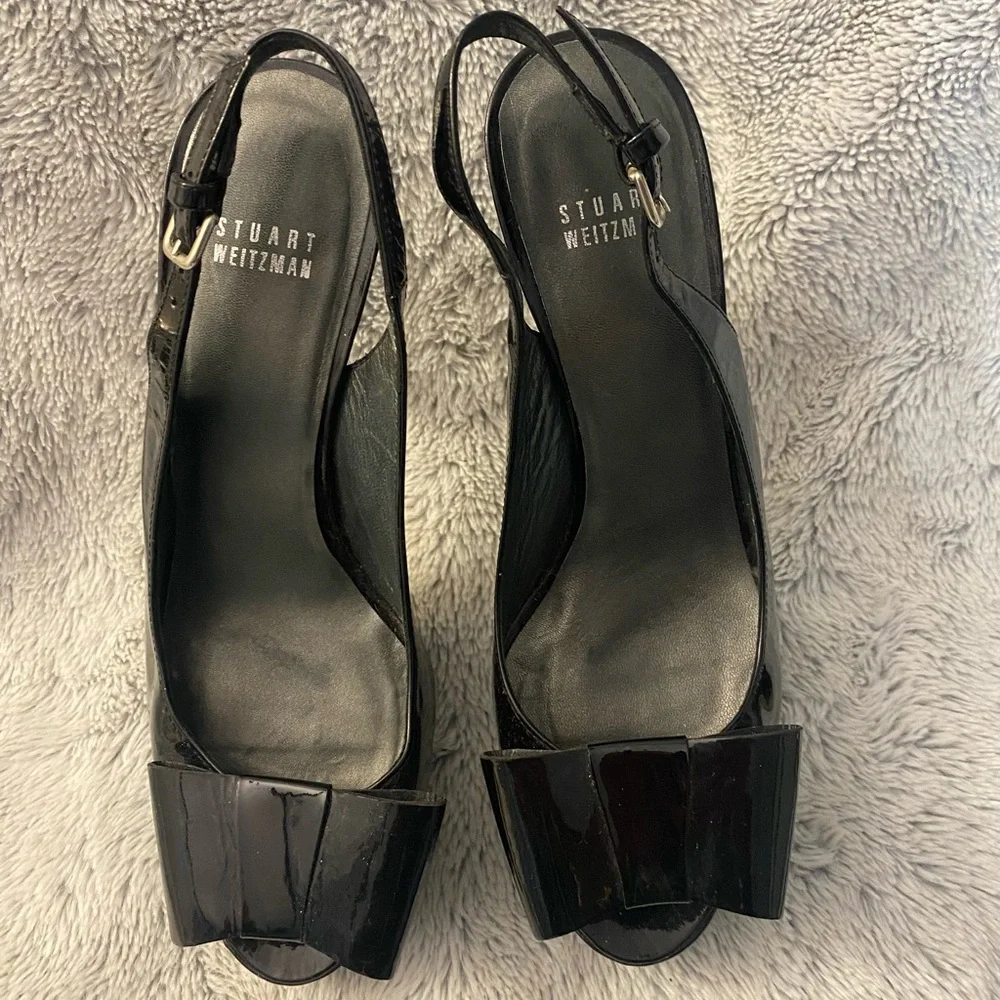 Stuart Weitzman Bowery Bow Slingback Platforms, size 9